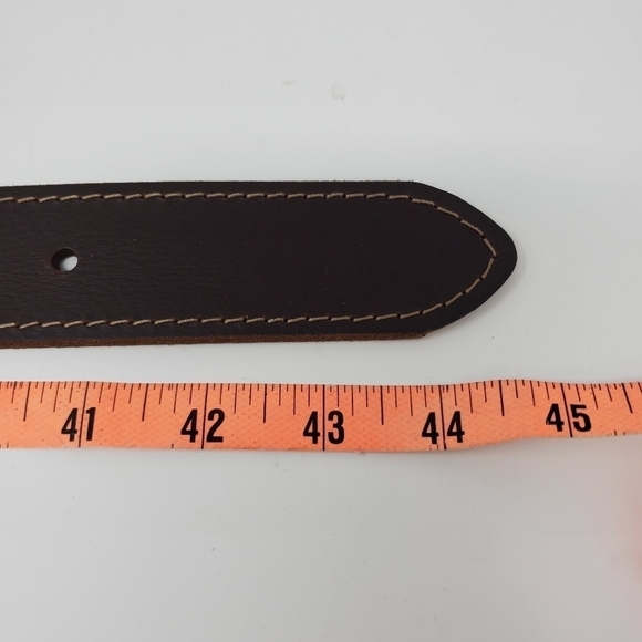 WRANGLER COCO BROWN LEATHER BELT TAN STITCHING PEWTER METAL BUCKLE MEN - Picture 11 of 12